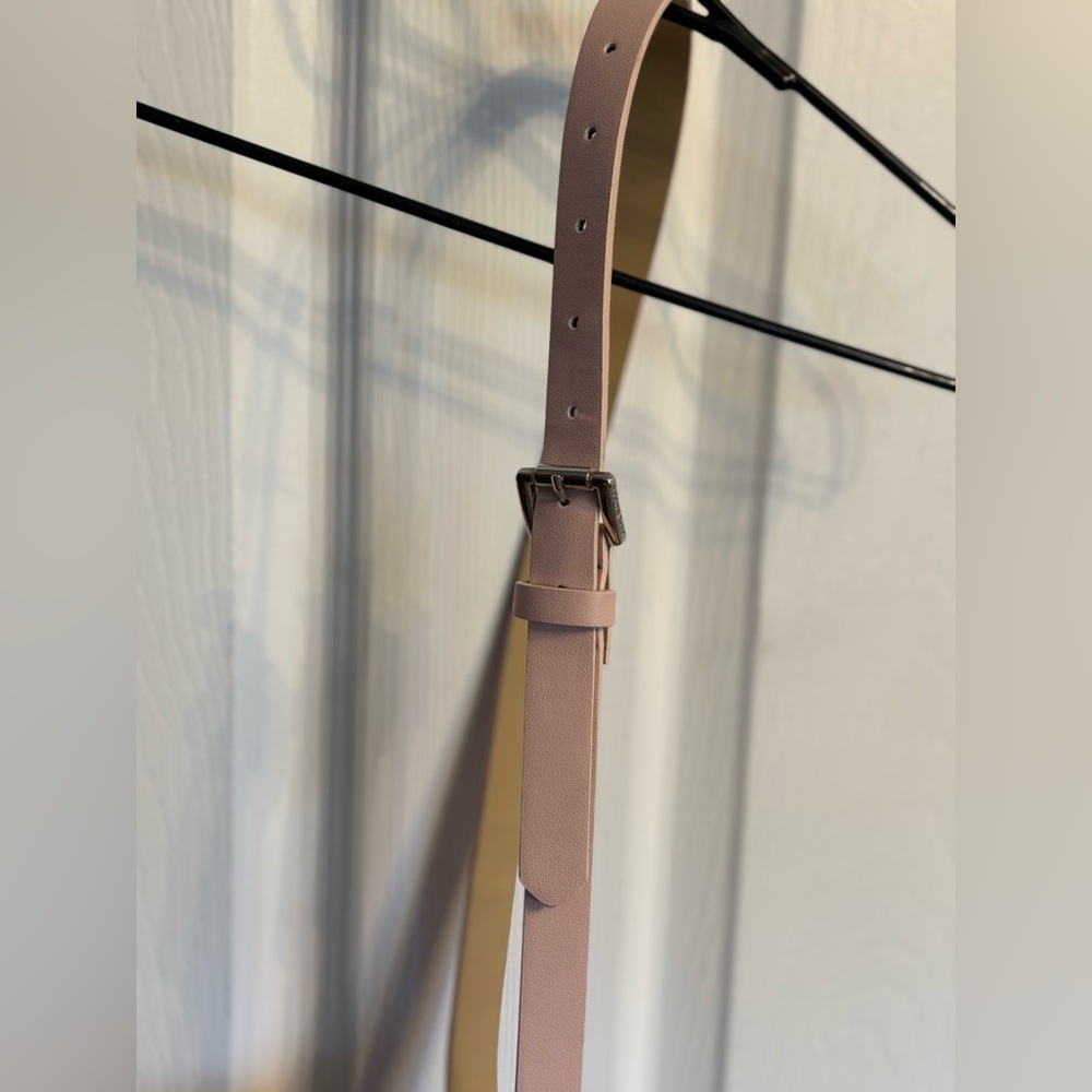 Thin Blush Pink Leather Belt with Silver Buckle